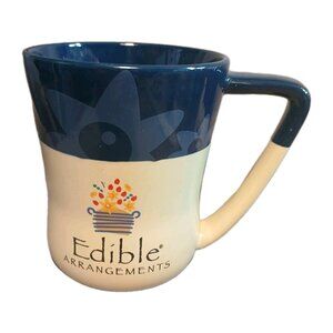Edible Arrangements Large Coffee Cup Mug Basket Logo Stoneware Blue Cream